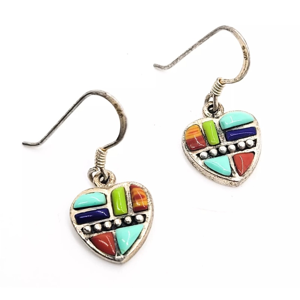Sterling silver heart mosaic earrings